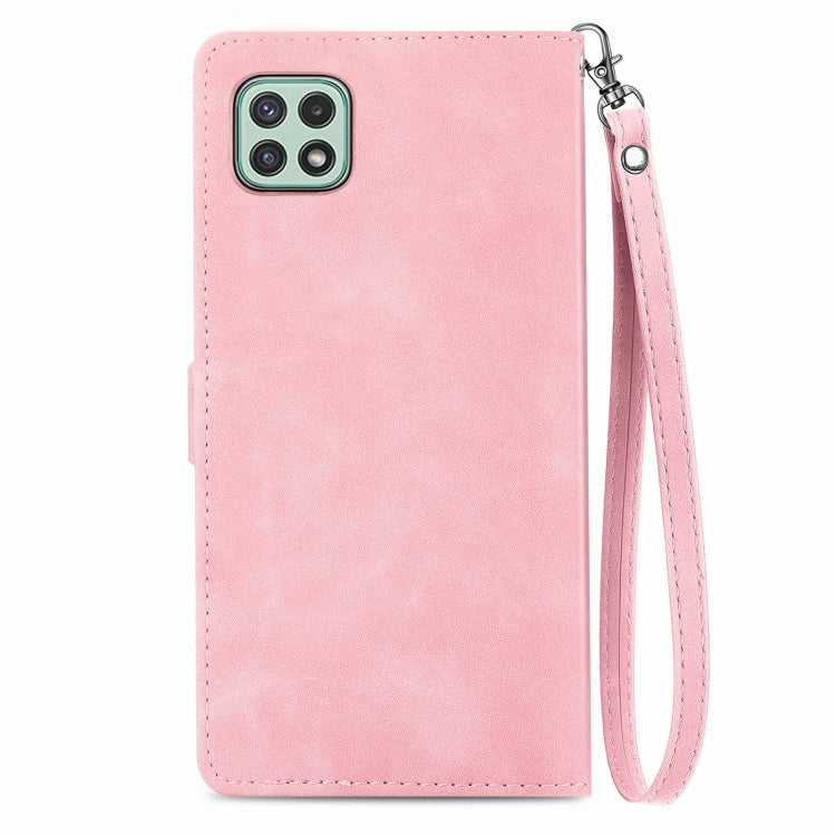 For Samsung Galaxy A22 5G Embossed Flower Shockproof Leather Phone Case