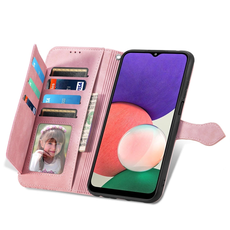 For Samsung Galaxy A22 5G Embossed Flower Shockproof Leather Phone Case
