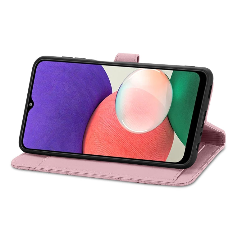 For Samsung Galaxy A22 5G Embossed Flower Shockproof Leather Phone Case