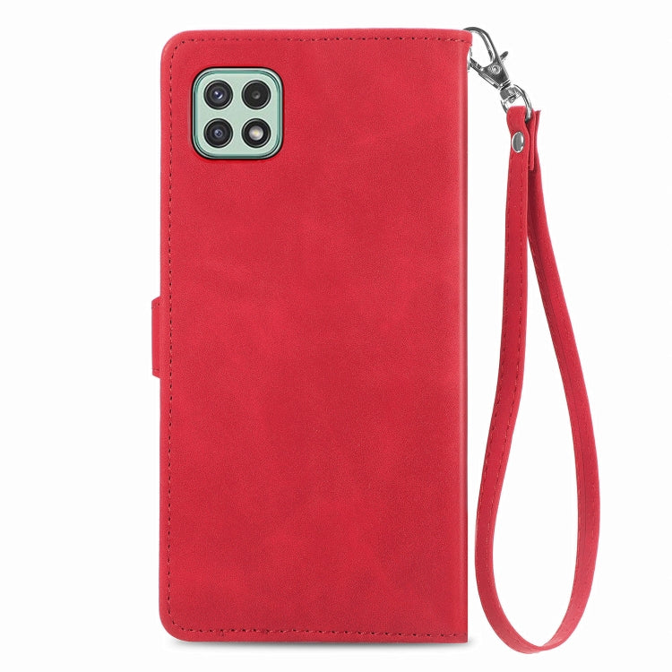 For Samsung Galaxy A22 5G Embossed Flower Shockproof Leather Phone Case