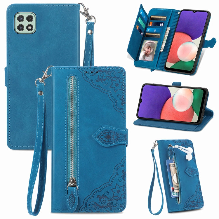 For Samsung Galaxy A22 5G Embossed Flower Shockproof Leather Phone Case