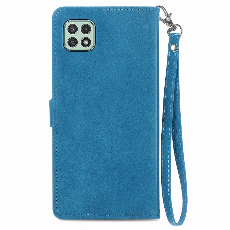 For Samsung Galaxy A22 5G Embossed Flower Shockproof Leather Phone Case