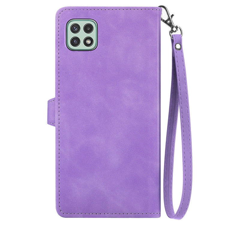 For Samsung Galaxy A22 5G Embossed Flower Shockproof Leather Phone Case