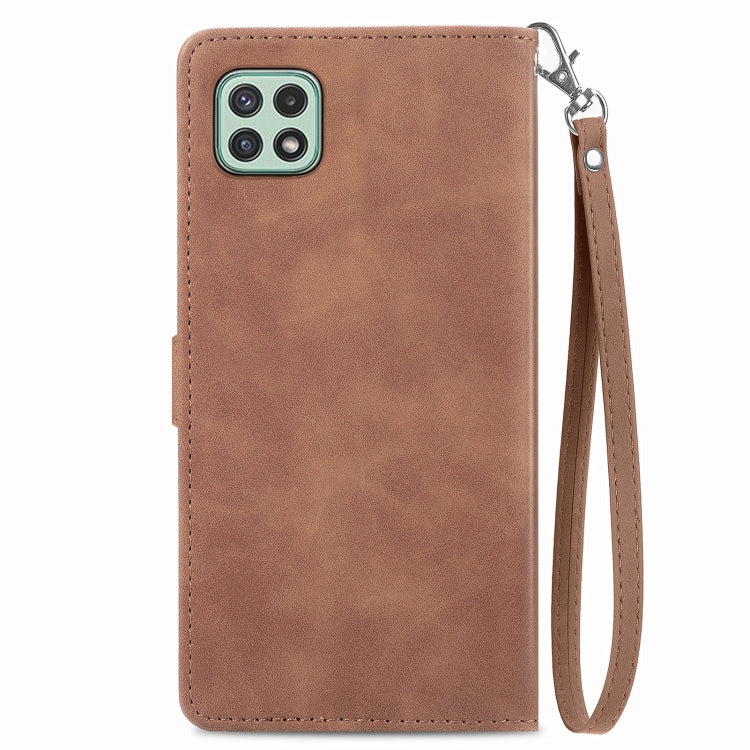 For Samsung Galaxy A22 5G Embossed Flower Shockproof Leather Phone Case