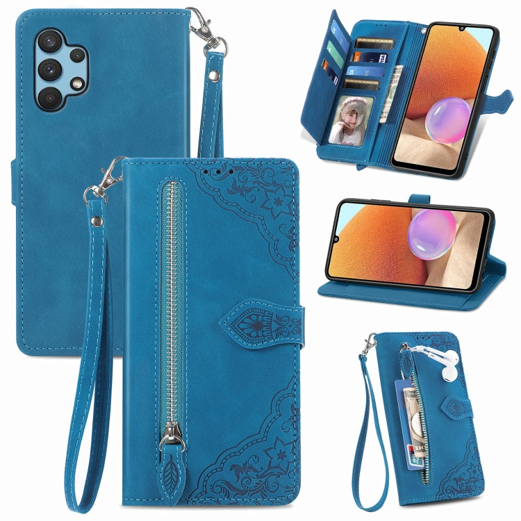 For Samsung Galaxy A32 4G Embossed Flower Shockproof Leather Phone Case