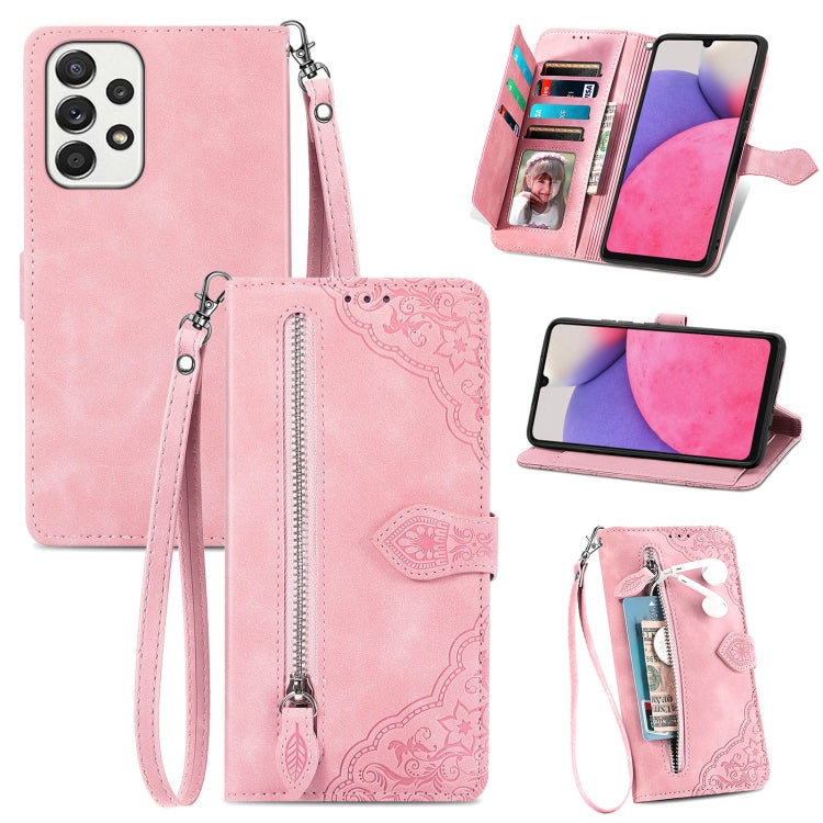 For Samsung Galaxy A33 5G Embossed Flower Shockproof Leather Phone Case