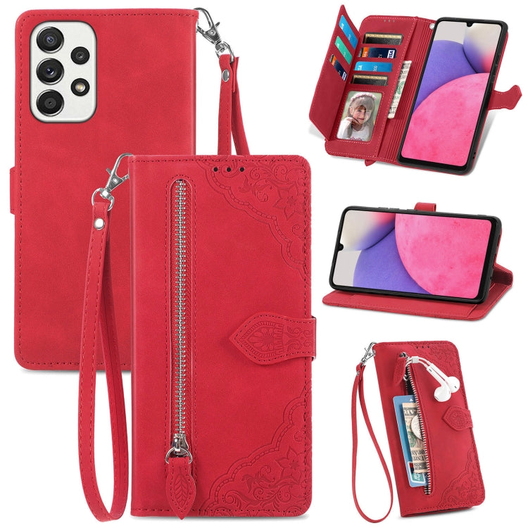 For Samsung Galaxy A33 5G Embossed Flower Shockproof Leather Phone Case