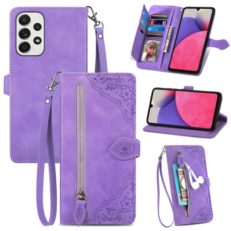 For Samsung Galaxy A33 5G Embossed Flower Shockproof Leather Phone Case