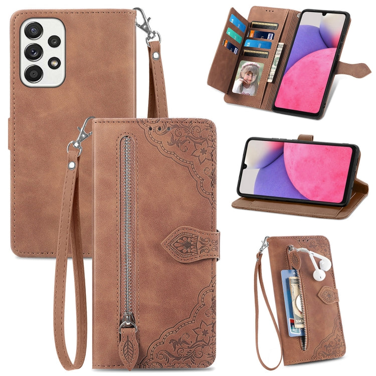 For Samsung Galaxy A33 5G Embossed Flower Shockproof Leather Phone Case