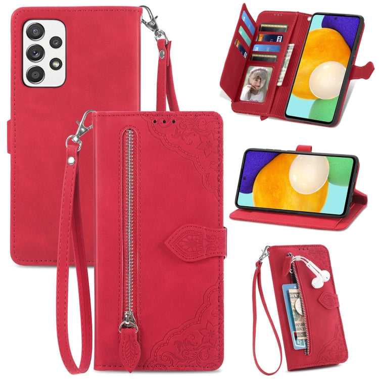 For Samsung Galaxy A52 5G Embossed Flower Shockproof Leather Phone Case