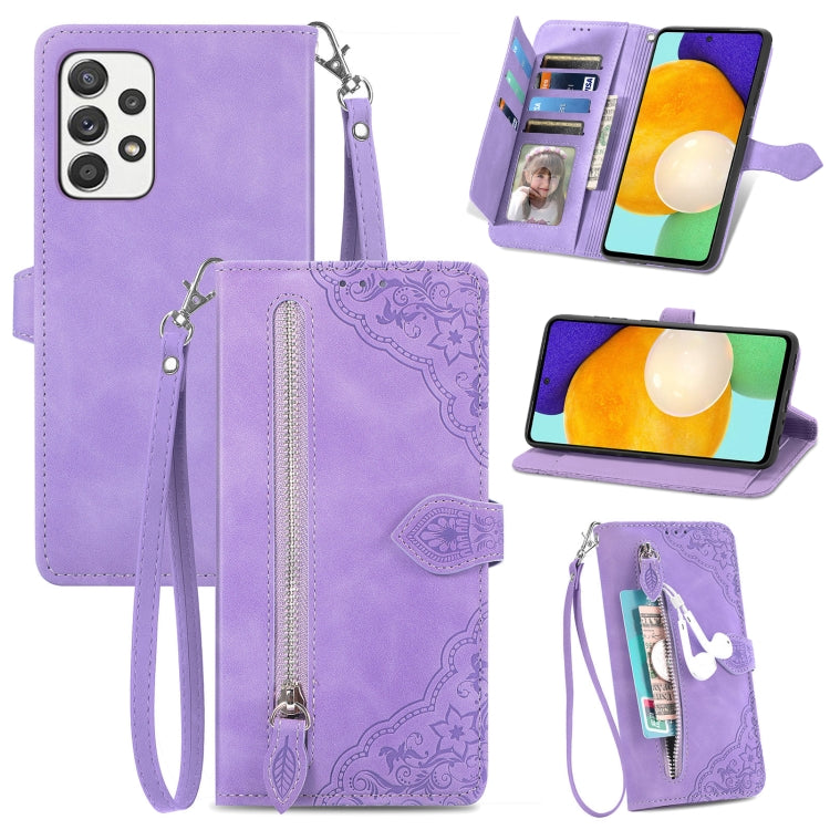 For Samsung Galaxy A52 5G Embossed Flower Shockproof Leather Phone Case