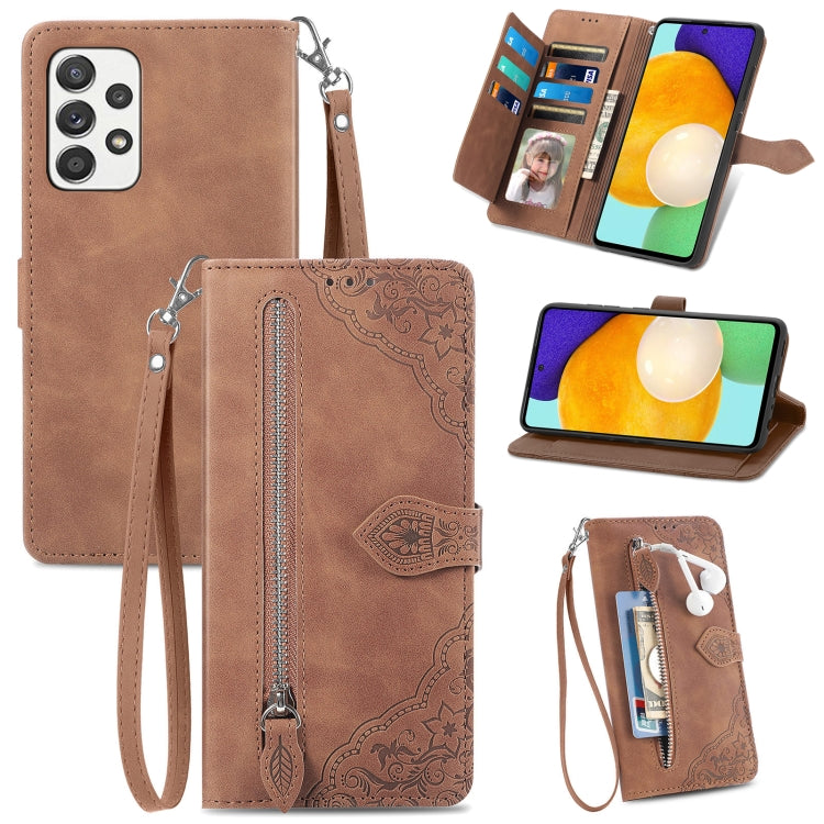 For Samsung Galaxy A52 5G Embossed Flower Shockproof Leather Phone Case