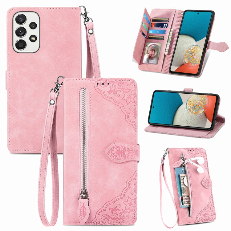 For Samsung Galaxy A53 5G Embossed Flower Shockproof Leather Phone Case