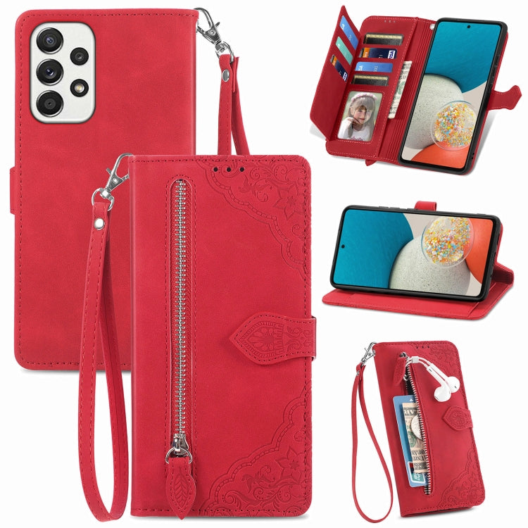 For Samsung Galaxy A53 5G Embossed Flower Shockproof Leather Phone Case