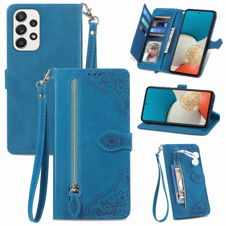 For Samsung Galaxy A53 5G Embossed Flower Shockproof Leather Phone Case