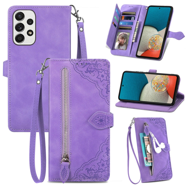 For Samsung Galaxy A53 5G Embossed Flower Shockproof Leather Phone Case