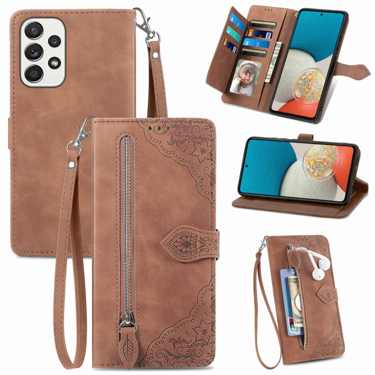 For Samsung Galaxy A53 5G Embossed Flower Shockproof Leather Phone Case