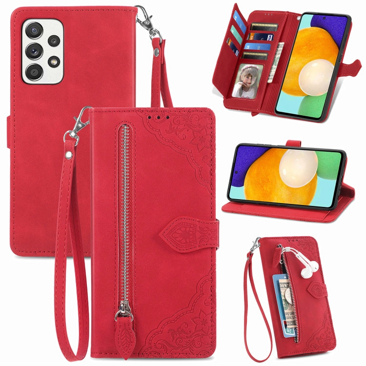 For Samsung Galaxy A73 5G Embossed Flower Shockproof Leather Phone Case