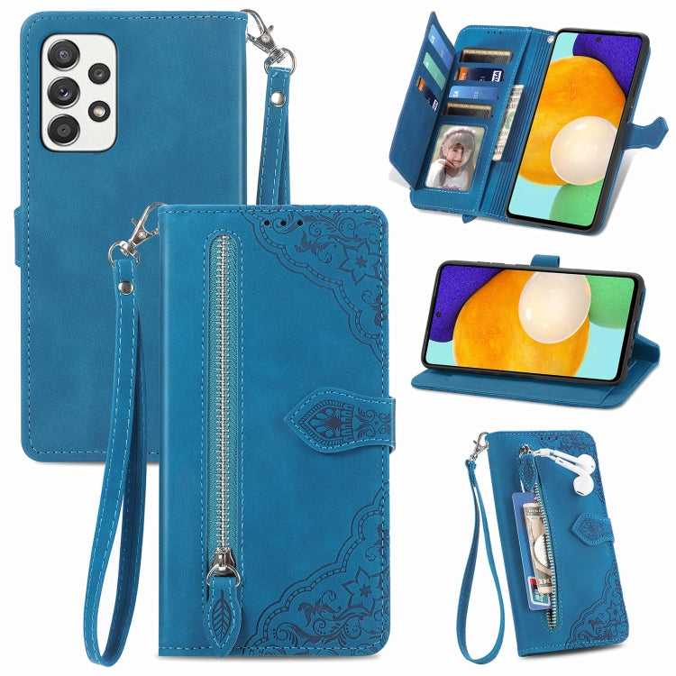 For Samsung Galaxy A73 5G Embossed Flower Shockproof Leather Phone Case