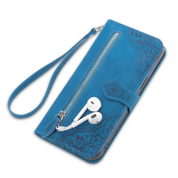 For Samsung Galaxy A73 5G Embossed Flower Shockproof Leather Phone Case