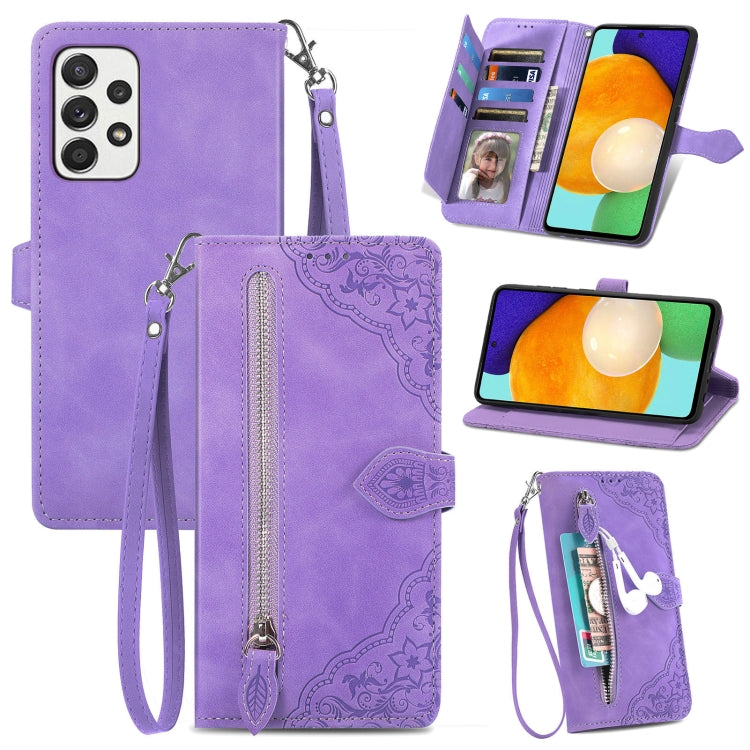 For Samsung Galaxy A73 5G Embossed Flower Shockproof Leather Phone Case
