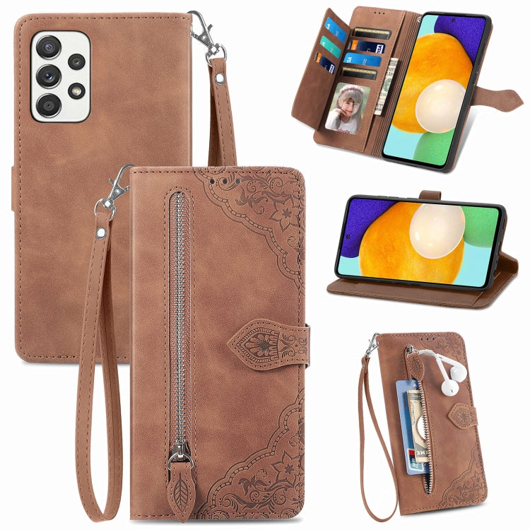 For Samsung Galaxy A73 5G Embossed Flower Shockproof Leather Phone Case