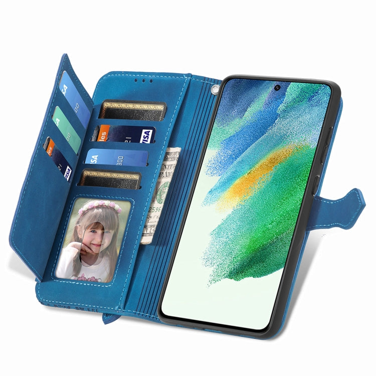 For Samsung Galaxy S21 FE 5G Embossed Flower Shockproof Leather Phone Case