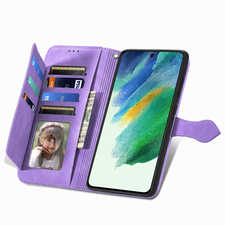 For Samsung Galaxy S21 FE 5G Embossed Flower Shockproof Leather Phone Case