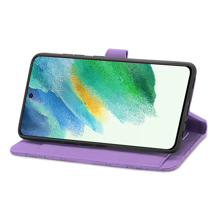 For Samsung Galaxy S21 FE 5G Embossed Flower Shockproof Leather Phone Case