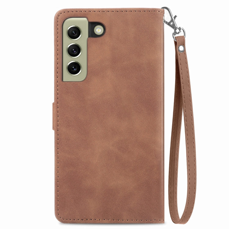 For Samsung Galaxy S21 FE 5G Embossed Flower Shockproof Leather Phone Case