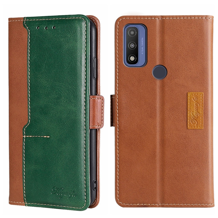 For Motorola Moto G Pure Contrast Color Side Buckle Leather Phone Case