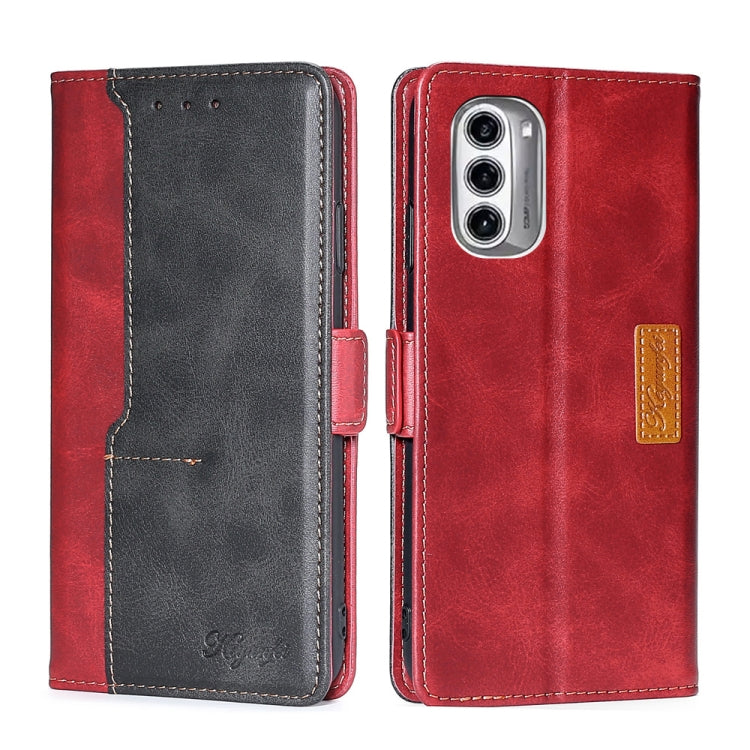 For Motorola Moto G52J 5G Contrast Color Side Buckle Leather Phone Case