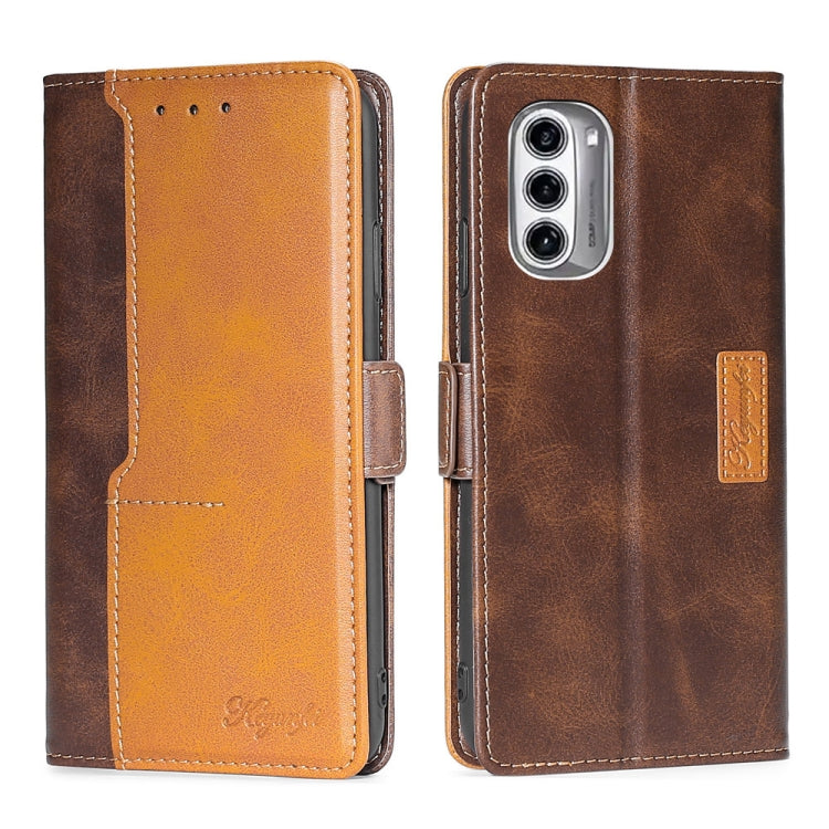 For Motorola Moto G52J 5G Contrast Color Side Buckle Leather Phone Case