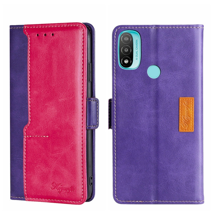 For Motorola Moto E20 Contrast Color Side Buckle Leather Phone Case