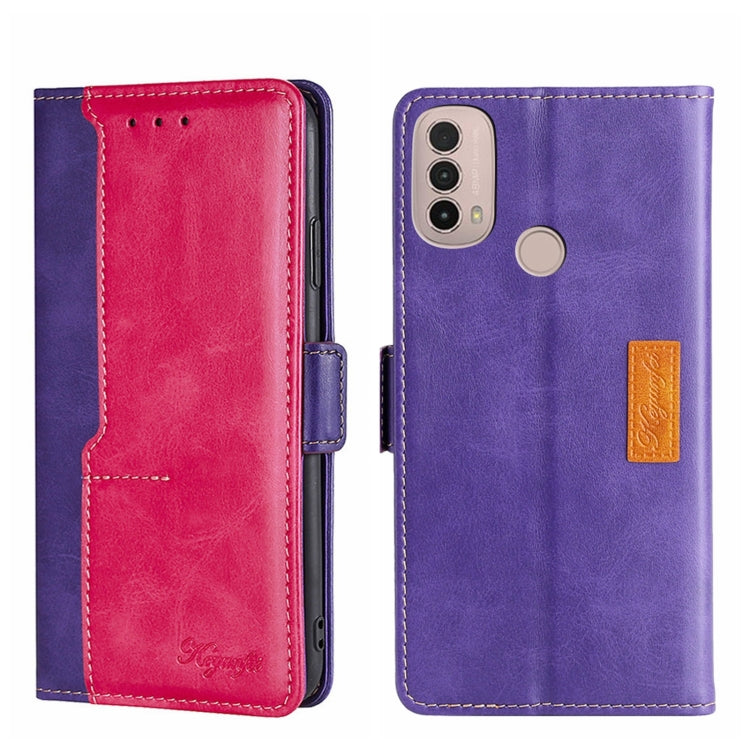 For Motorola Moto E40 Contrast Color Side Buckle Leather Phone Case