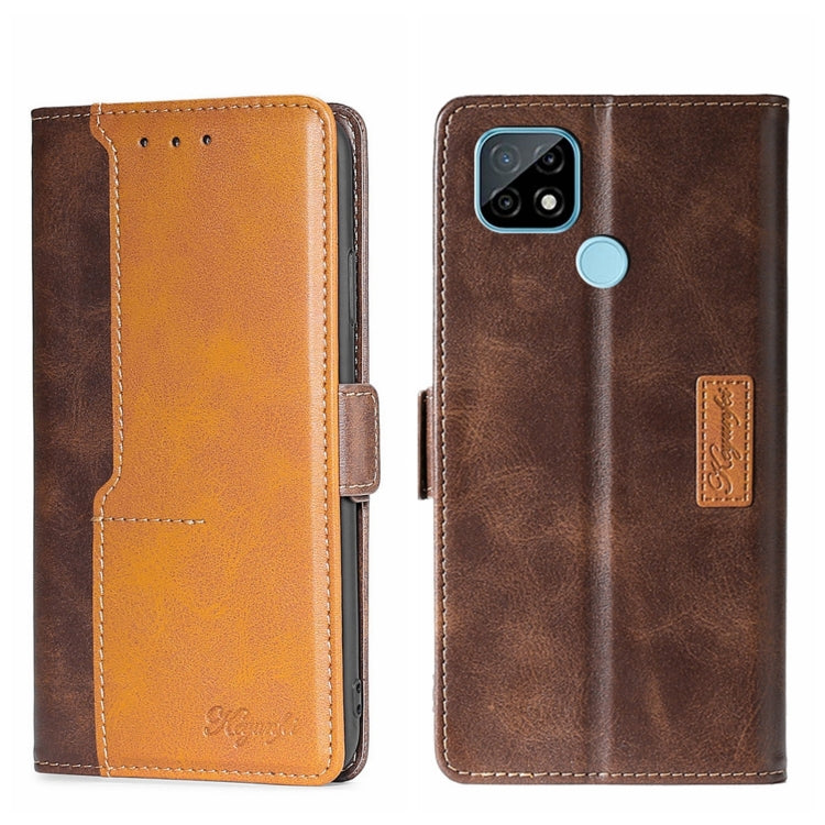 For OPPO Realme C21 Contrast Color Side Buckle Leather Phone Case