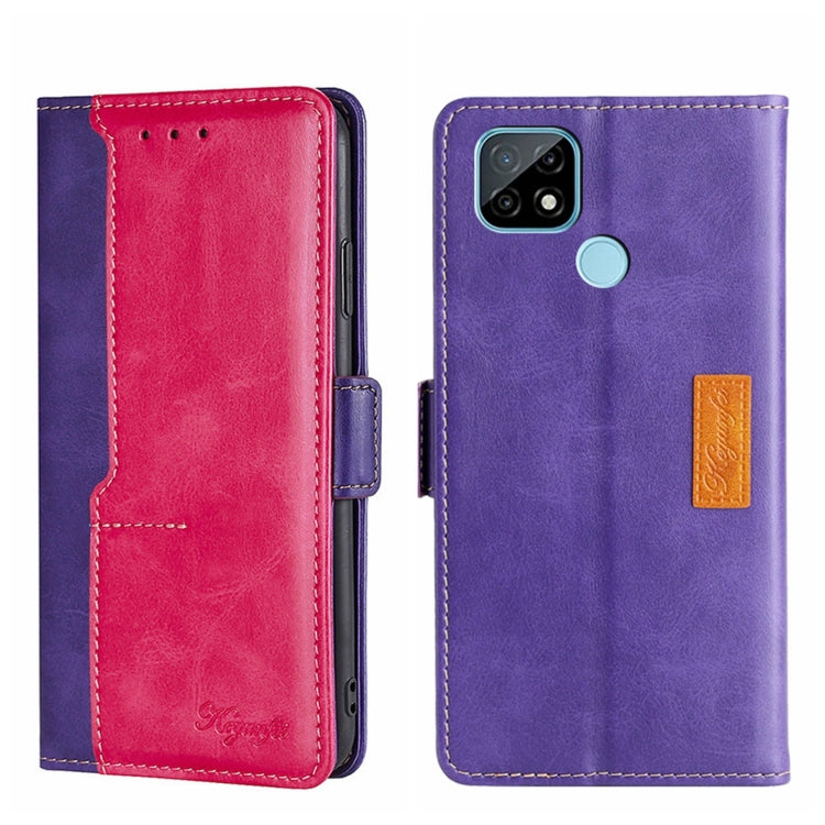 For OPPO Realme C21 Contrast Color Side Buckle Leather Phone Case