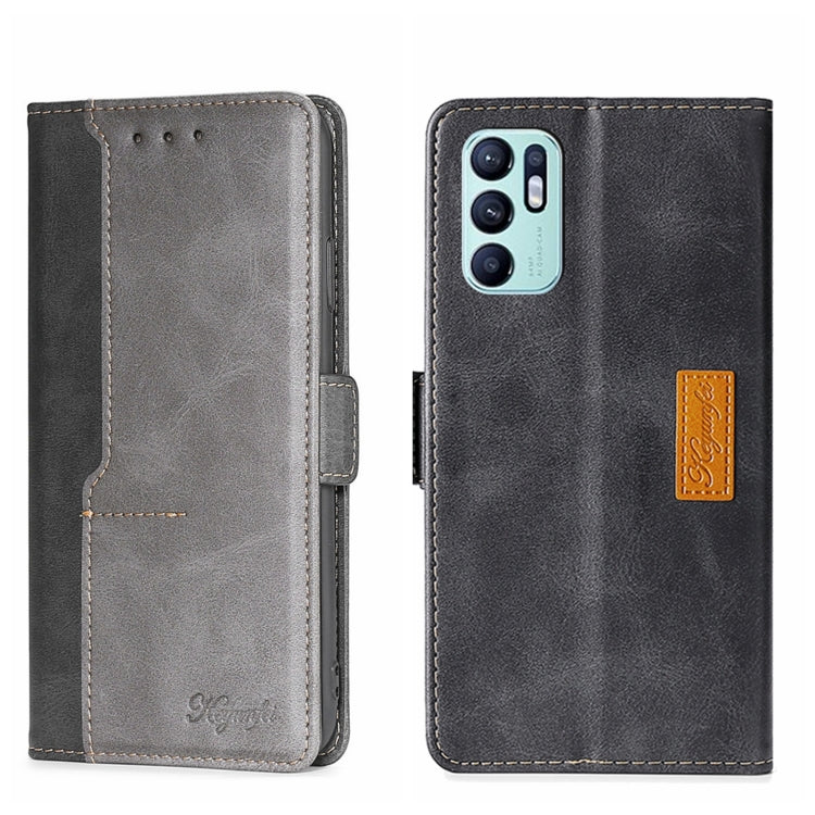 For OPPO Reno6 4G Contrast Color Side Buckle Leather Phone Case