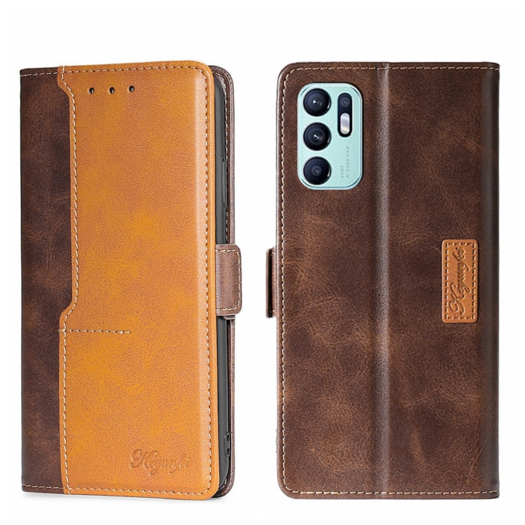 For OPPO Reno6 4G Contrast Color Side Buckle Leather Phone Case