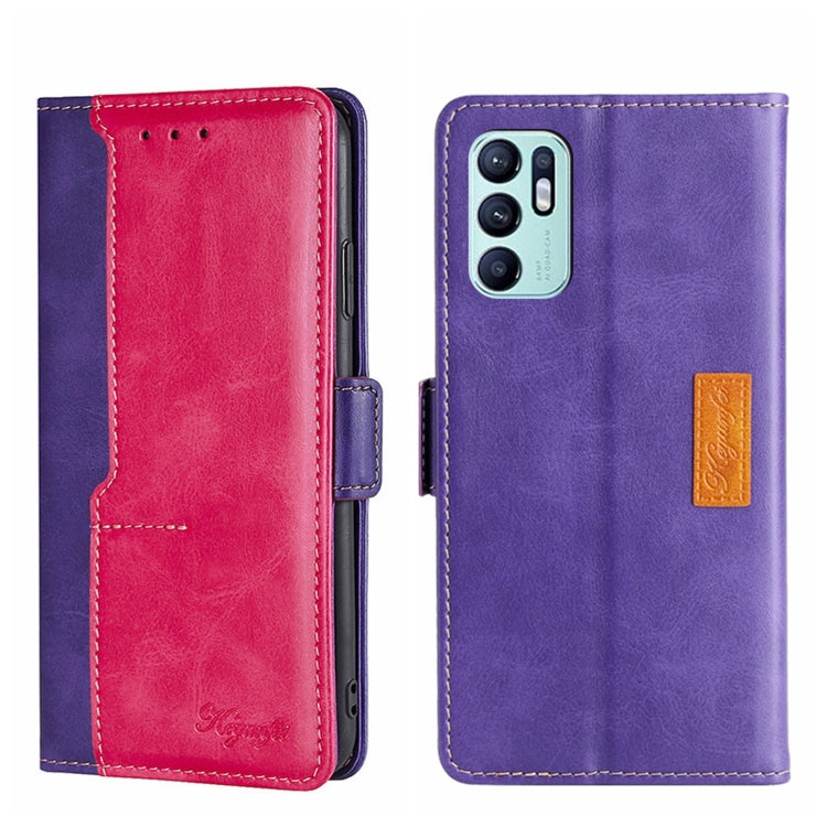 For OPPO Reno6 4G Contrast Color Side Buckle Leather Phone Case