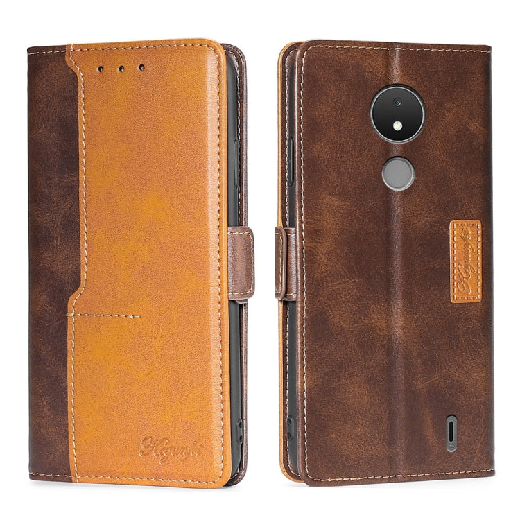 For Nokia C21 Contrast Color Side Buckle Leather Phone Case