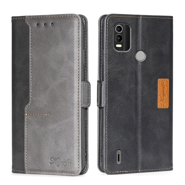 For Nokia C21 Plus Contrast Color Side Buckle Leather Phone Case