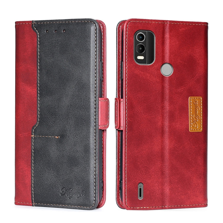For Nokia C21 Plus Contrast Color Side Buckle Leather Phone Case