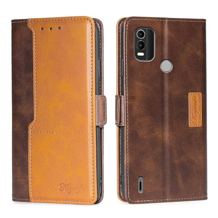 For Nokia C21 Plus Contrast Color Side Buckle Leather Phone Case