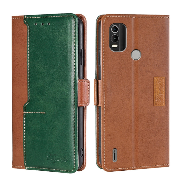 For Nokia C21 Plus Contrast Color Side Buckle Leather Phone Case