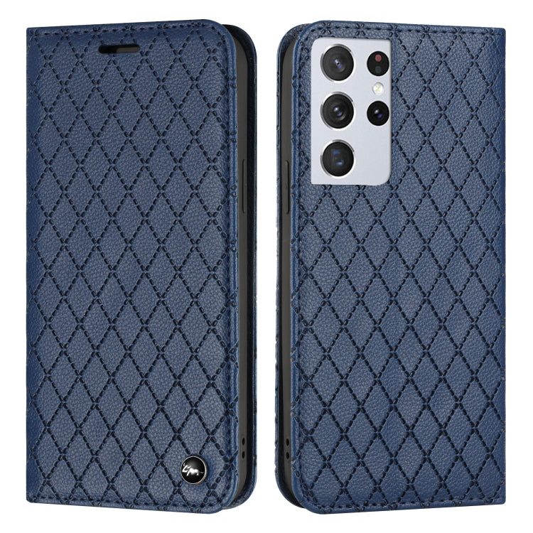 For Samsung Galaxy S21 Ultra 5G S11 RFID Diamond Lattice Flip Leather Phone Case
