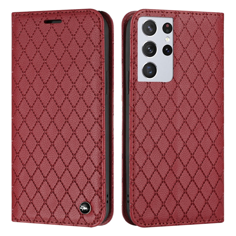 For Samsung Galaxy S21 Ultra 5G S11 RFID Diamond Lattice Flip Leather Phone Case