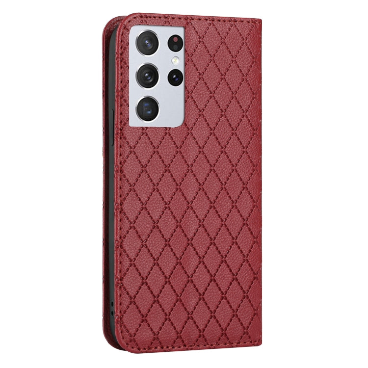 For Samsung Galaxy S21 Ultra 5G S11 RFID Diamond Lattice Flip Leather Phone Case