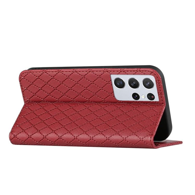 For Samsung Galaxy S21 Ultra 5G S11 RFID Diamond Lattice Flip Leather Phone Case
