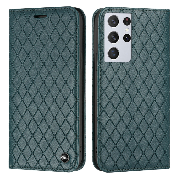 For Samsung Galaxy S21 Ultra 5G S11 RFID Diamond Lattice Flip Leather Phone Case